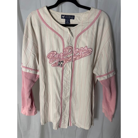 Big Dogs Baseball Jersey Shirt Women's XL Pinstripe Pink Long Sleeve - Picture 1 of 6